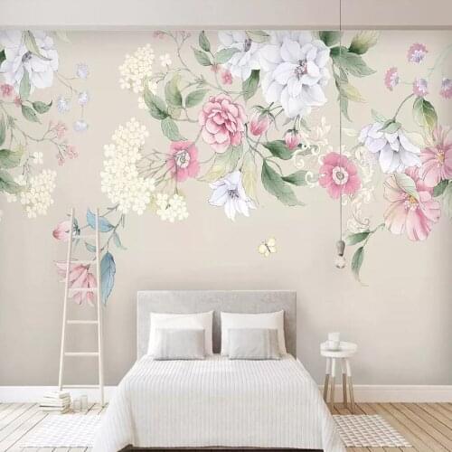 Milofi custom 3D photo wallpaper hand-painted watercolor flowers modern minimalist TV background wall decoration mural