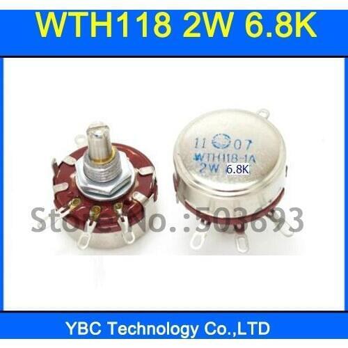 Free Shipping 10pcs/lot WTH118 1A 2W 6.8K 6K8 Rotary Taper Potentiometer WTH118-1A