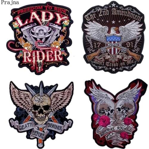 Prajna Rock Band Patch Motorcycle Iron On Embroidered Patches For Clothes Stripes Big Skull Patch Applique Jacket Back DIY Badge