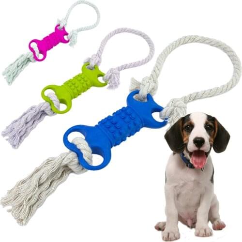 Rubber Interactive Dog Toy Cotton Rope Bone Dog Chewing Toys For Small Medium Dogs Games Supplies Bite Pet Toys Dog Accessories