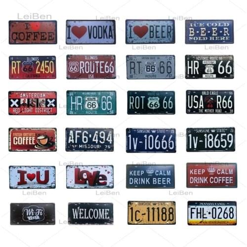 Route 66 i Love Coffee Beer Amsterdam Metal Tin Signs Car License Vintage Plaque Art Poster Bar Garage Wall Decoration 15X30Cm