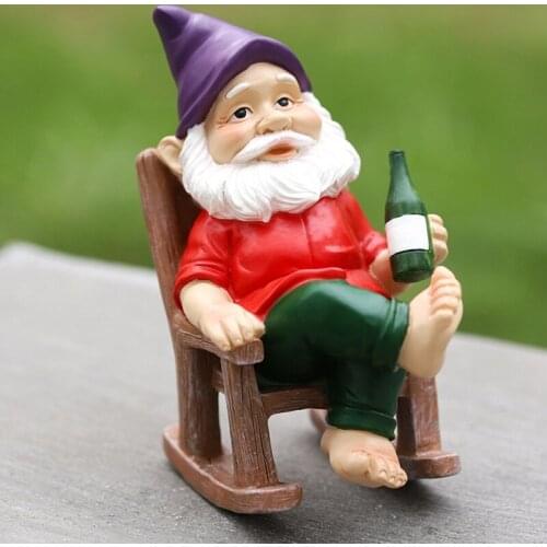 Garden Dwarf Statue Garden Gnome Statue Rocking Chair Dwarf Sculpture Outdoor Decoration Garden Decoration