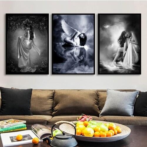 Nordic Angel Wing Grape Beauty Beautiful Poster Prints Wall Art Canvas Painting Black White Picture For Living Room Home Decor