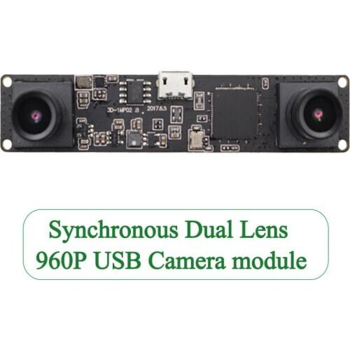 ELP USB Camera Module Micro Mini Industrial USB 2.0 Synchronized Dual Lens Stereo Camera Driverless for 3D VR