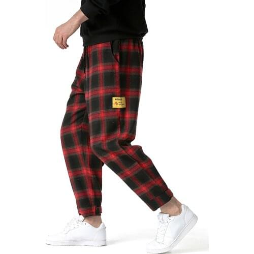 Japanese Streetwear Men Plaid Pants 2021 Fashion Slim Man Casual Trousers Korean Male Harem Pants