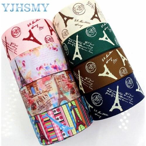 YJHSMY F-17613-539,25 mm 10 yards Tower Printed grosgrain ribbons,DIY handmade Hair accessories Material wedding gift wrap