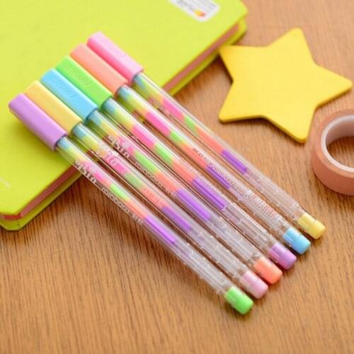 1pc Rainbow Pen Ballpoint 0.8mm Multi Color Ink Roller Pens Fluorescence Highlighter for Black Paper Drawing Paint School