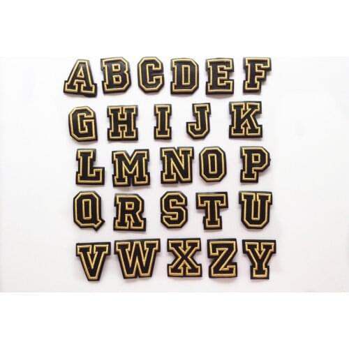 1Pcs Golden Leather Letters Embroidered Sew On Patch For clothing Alphabet Sew on Applique Name Letter Rrepair Patches