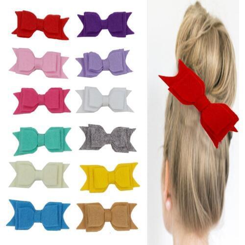Yundfly 10pcs/lot Girls Felt Bow Hair Clips Multilayer Hair Bow Hairpins Alloy Hairclips Baby Birthday Gift Photography Props