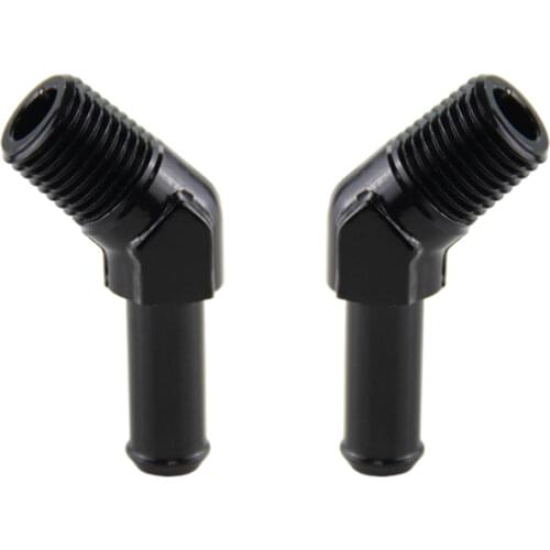 2PCS ALUMINUM 1/4" NPT MALE 45 DEGREE TO 3/8" HOSE BARB NIPPLE AN6 FITTING BLACK