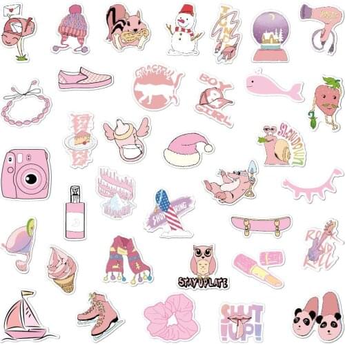 35pcs/SET Pink Theme Sticker Waterproof fit Car Laptop Skateboard Surfboard Luggage Bicycle Kids Toy Home Decor