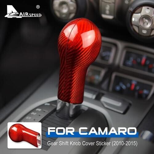 AIRSPEED Red Carbon Fiber Car Gear Shift Knob Cover Interior Trim for Chevrolet Camaro 2010 2011 2012 2013 2014 2015 Accessories