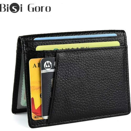 BISI GORO 2020 High Quality Genuine Leather RFID Black Wallet Credit Card Holder Card Wallet Casual Purse Ultra-thin Money Bag