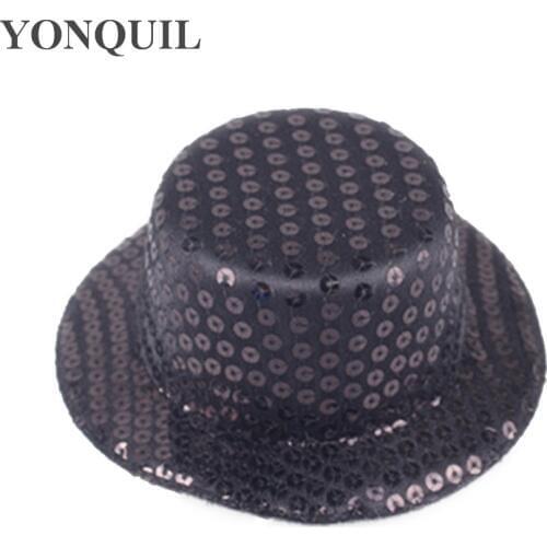 Sequin Mini Top Hats 13 CM Glitter Party Blingbling Fascinator Bases DIY Hair Accessories Occasion Show Headpiece 12Pcs/Lot