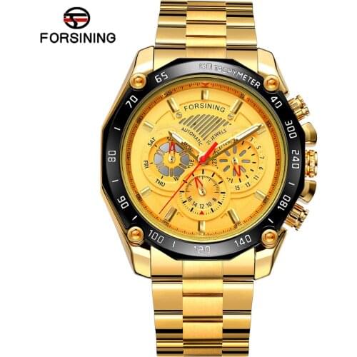 Forsining Mens New Style Mechanical Automatic 6 Hands Analogue Dial High-end Wristwatch with Stainless Steel Bracelet FSG6910M4