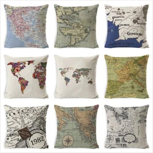 World Map Cushion Cover Decor 45x45cm Linen Decorative Pillows Cover For Sofa Troops Pink Throw Pillows Treat School Pillowcase
