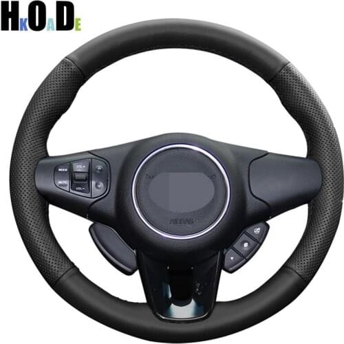 DIY Black PU Artificial Leather Steering Wheel Cover Hand-stitched Car Steering Wheel Covers Wrap for Kia Carens 2013-2019