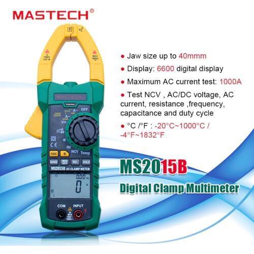 MASTECH MS2015B Auto Range 6000 Counts Digital Clamp Multimeter AC/DC Tester True RMS temperature measurement