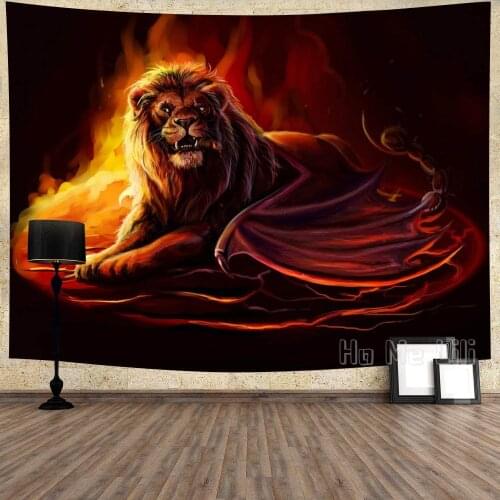 Wild Animal Tapestry Red Fire Lion With Cigarette In Its Mouth Wall Hanging For Bedroom Living Room Dorm