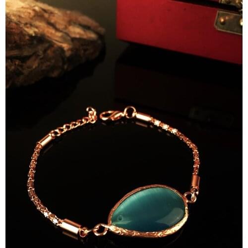 Dr Stone Natural Stone Women 'S Rose Gold Plated Cat 'S Eye Stone Bracelet KRB246