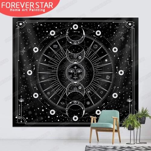 Moon phase Tapestry 2021 Latest Stars Space Psychedelic Black And White Wall Hangings Bedroom Home Wall Decoration house decor