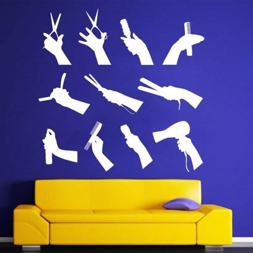 Hair Salon Barber Tools Wall Stickers For Living ROOM Hairdryer Stylist Vinyl Wall Decal Bathroom Modern Home Decoration W349