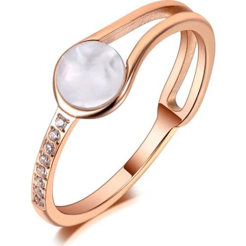 Titanium Stainless Steel Rhinestone Stone Shell Rings Jewelry For Women Rose Gold Bohemia Style Finger Rings R20003
