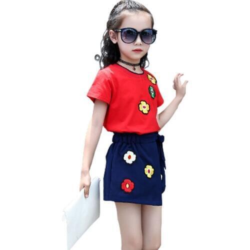 Teenage Girls Summer Clothing Set Girl Floral Cotton Suit Kids 2Pcs 2019 New Sport Suit Tshirt+Short For 5 6 8 10 12 years