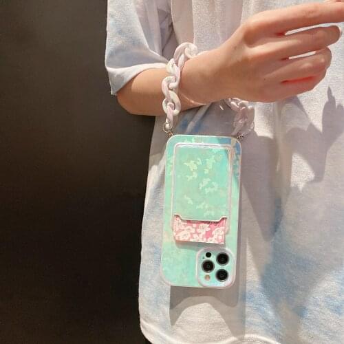 Colorful Diamond Camouflage Card Bracelet Phone Cases for iPhone 12 Pro Max 11 X XS Max XR 7 8 Plus Chain Soft Shell Cover