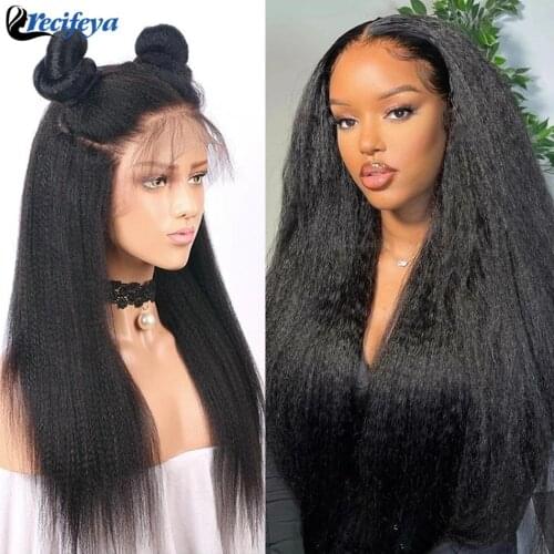 Malaysian Kinky Straight Lace Closure Wig 100% Remy Human Hair Lace Front Wigs HD 5x5 Transparent Lace Wig Yaki Human Hair Wigs