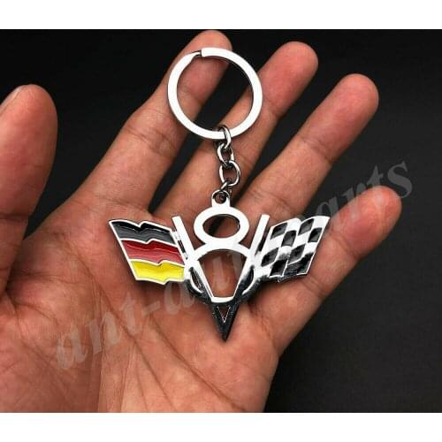 Metal Chrome Car V8 Vintage Germany Flag Key Ring Chain Fob Emblem Badge
