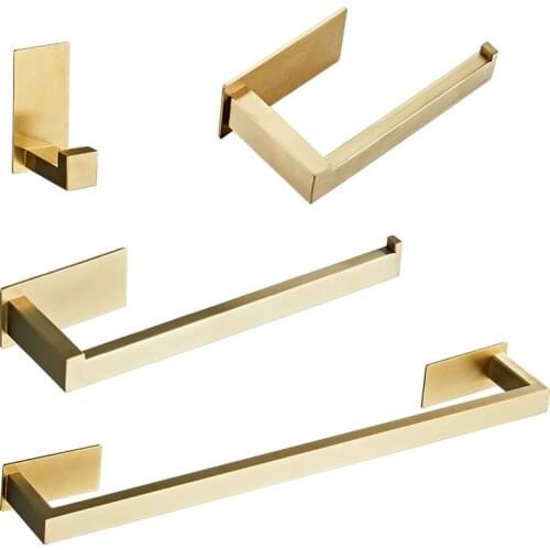 Bathroom Hardware Set Brushed Gold Robe Hook Towel Bar Toilet Paper Holder Bath Bathroom Accessories