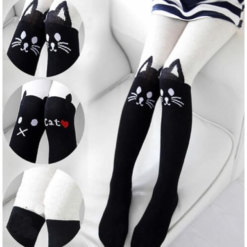 New cat print tights kids girl stockings children pantyhose girls tights splicing cotton fashionable joker render panty hose