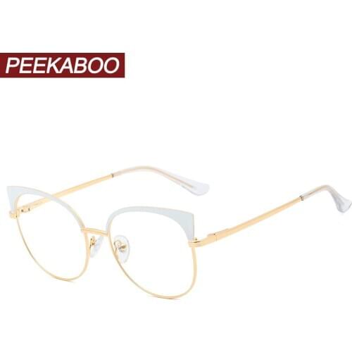 Peekaboo white cat eye glasses metal gold pink decoration ladies optical glasses frame women clear lens accessories female