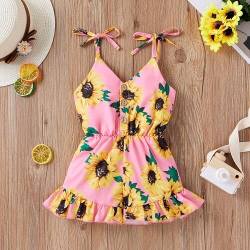 Baby Girls Sleeveless Sunflower Print Romper Straped Sunsuit Summer Outfits