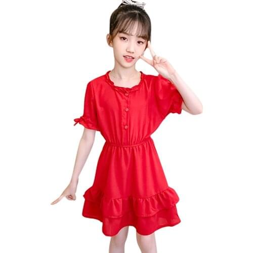 Dress Girl Solid Color Girls Dresses 2021 Newest Dress For Children Summer Girl Costume 6 8 10 12 14