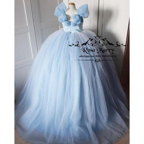 Cinderella Blue Flower Girls Dresses for Weddings 2021 Ball Gown Off Shoulder Sequin Toddler Pageant First Holy Communion Gowns