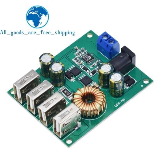 TZT DC DC 7V-60V to 5V 5A 4 Four USB Output Buck Converter Board Step Down Power Supply Module Car Charger High Speed