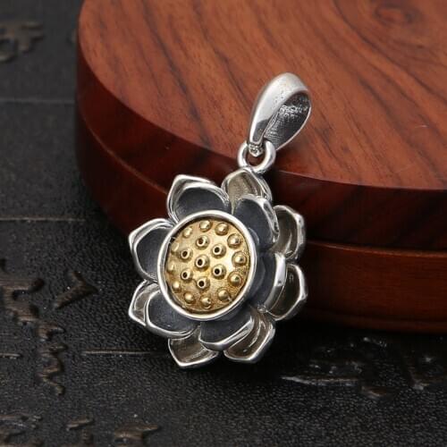 Manufacturers A Large Number Of S925 Sterling Silver Jewelry Retro Thai Silver Creative Delicate Lotus Can Be Turned Pendant