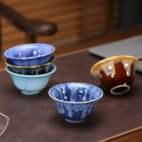 Direct selling kiln changed to brushed hat cup Kung Fu tea set master cup tea bowl kiln changed ceramic cup rabbit tea cup