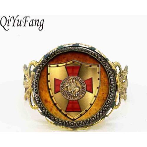 QiYuFang rings The Knights Templar ring jewelry Glass Cabochon 1pcs/lot charm adjustable steel bronze vintage steampunk for men