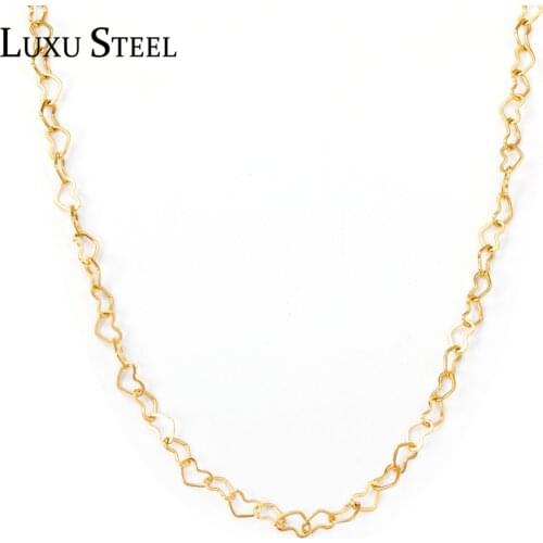 LUXUSTEEL Heart Necklaces Stainless Steel Hollow Out Chain Necklaces Gold Silver Color Ladies/Girl Fashion Jewelry Accessories