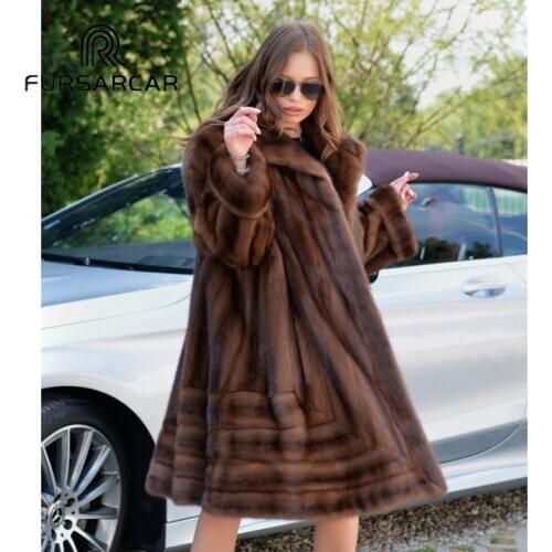 FURSARCAR Luxury Winter New Real Mink Fur Coat Women Fashion Style Genuine Leather Mink Fur Female Coat With Fur Suit Collar