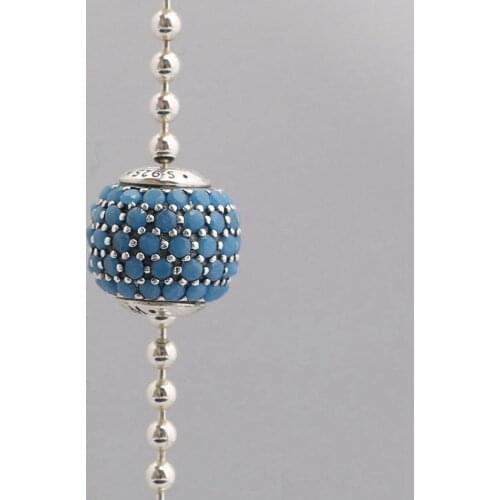 S925 Silver WISDOM Charm Blue Colored Crystal For Essence Bracelet Bangle Lady Jewelry Gift Small Hole