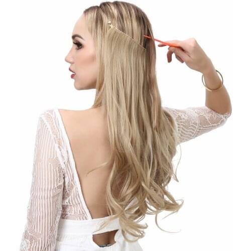 Halo Hair Extensions No Clip Wave Ombre Synthetic Natural Hair Black Blonde Pink One Piece False Hairpiece Fake Hair Piece