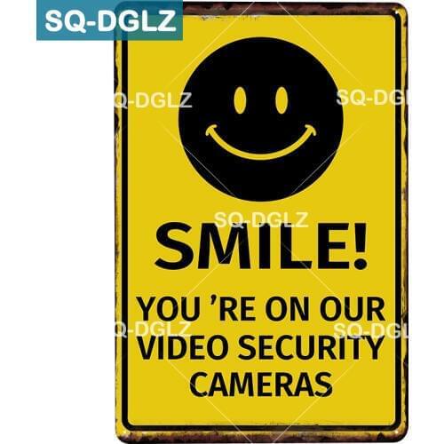 [SQ-DGLZ] SMILE SECURITY Metal Sign Bar Pub Decor Tin Sign Vintage Home Wall Decor Painting Plaques Art VIDEO Poster