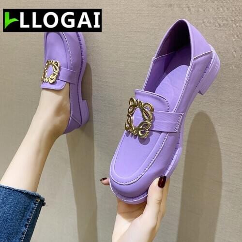 Spring Women Single Shoes PU Leather Chunky Heels Ladies Platform Woman Pumps Slip On Metal Buckle Fashion Female Footwear
