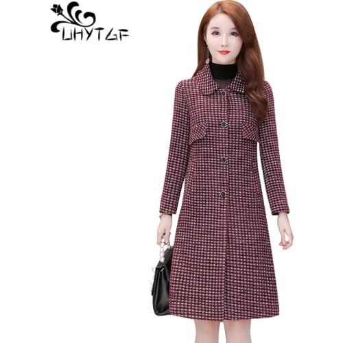 UHYTGF Plus size lattice Slim Women winter jacket Women Autumn winter warm jacket fashion Korean Woolen Woolen women coat X727