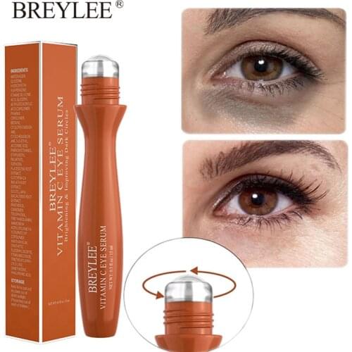 BREYLEE Vitamin C Eye Serum Remove Dark Circles Reduce Fine Lines Anti Aging Whitening Moisturizing Eye Massage Roller Eye Care