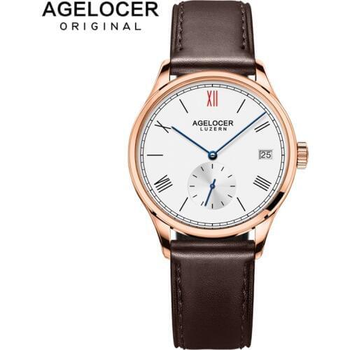 Agelocer Top Brand Luxury Fashion Automatic Watch Genuine Leather Watch Rose Gold Waterproof Women Watches 1201D2